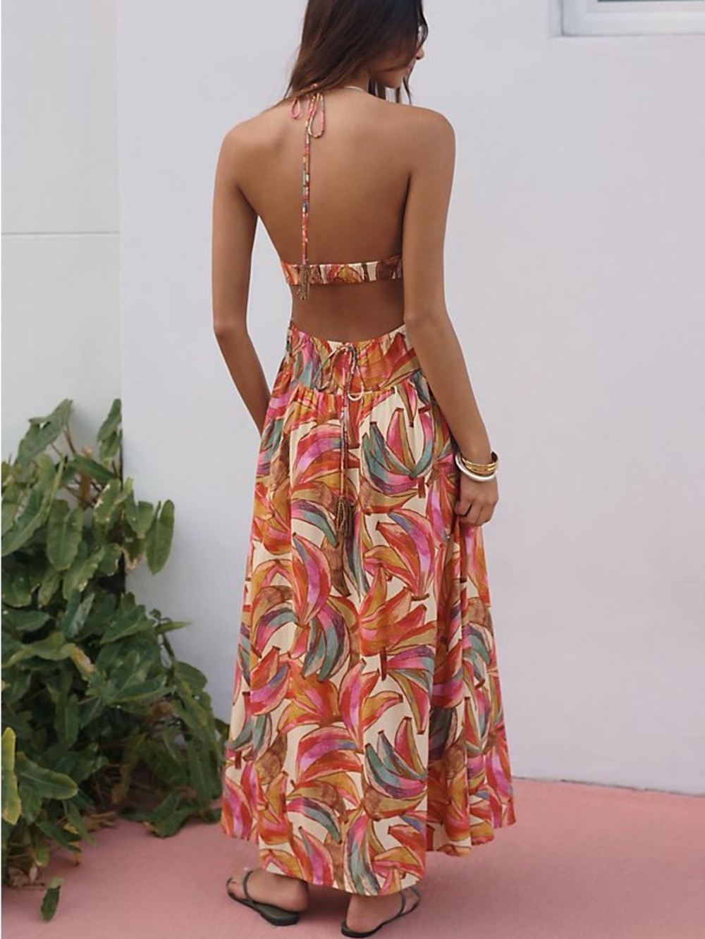 FARM Rio x Anthropologie Plunge-Neck Tropical Print Maxi Dress Size Medium NWT - Picture 13 of 13
